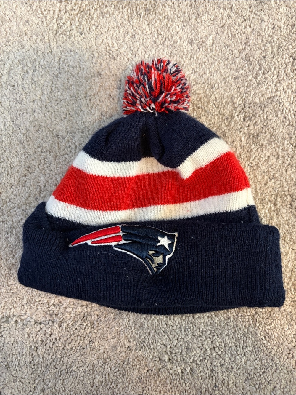 Kids Pom Beanie - Navy/Red/White